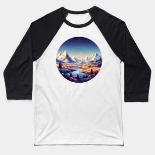 Low Poly Winter Mountain Forest with Starry Sky Baseball T-Shirt